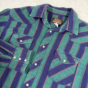 SEDGEFIELD Mens Vintage Long Sleeve Western Shirt Pearl Snap Stripe XL